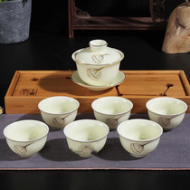 Whole set of Jingdezhen Home Home Hand-painted Tea Tea Cup Suit Ceramic Tea Tea Lid Bowl Teapot Gift