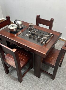 老船木阳台小茶桌椅组合纯实木办公室新中式茶几茶台家用喝茶艺桌