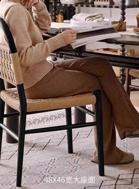 法式中古薇薇安餐椅绳编实木椅子复古客厅靠背休闲化妆椅中古餐椅