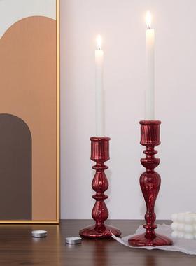 镀银烛台复古摆件浪漫烛光晚餐玻璃装饰法式欧式藏银烛台摆件