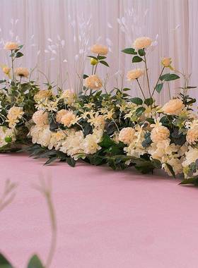 新款婚庆森系花艺拱门橱窗三角花排花墙婚礼舞台迎宾区背景装饰花