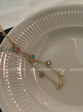 小众彩色锆石项链气质多巴胺x设计感锁骨链颈链高级感轻奢风个性