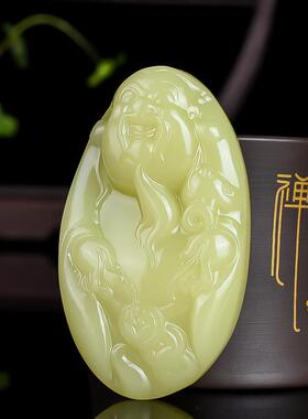 玉缘爷玉翡玉缘新疆DFT和田羊脂玉把件青白财神手玩件聚籽料财玉