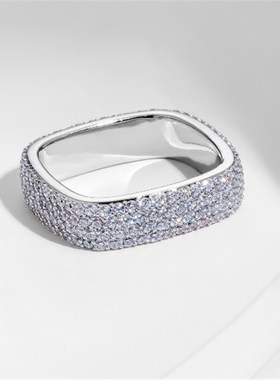 时尚轻奢方形锆石戒指 日韩简约小众食指J戒 冷淡风几何小方戒指