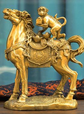 铜马上封侯马上赢官印手持令旗铜猴子摆件马上元宝工艺礼品客厅