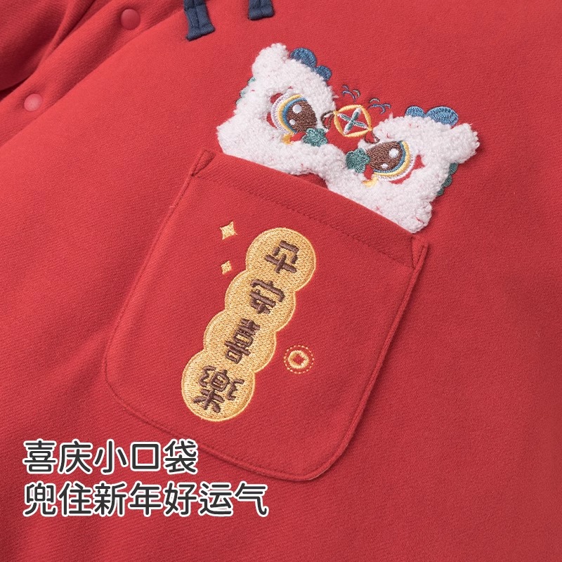 宝宝过新年拜年连体衣冬季中式红色婴儿夹棉加厚哈衣外出周岁礼服 - 图2