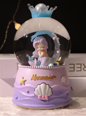 美人鱼大号水晶球音乐盒厂家直销卧室客厅音乐灯光氛围装饰品摆件