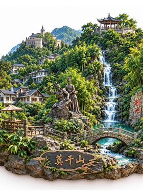 【浙江德清莫干山冰箱贴】文创剑池瀑布莫邪干将雕塑旅游打卡磁贴