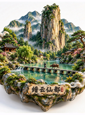 【浙江丽水缙云仙都冰箱贴】鼎湖峰耕牛过桥国风仙侠文创纪念磁贴