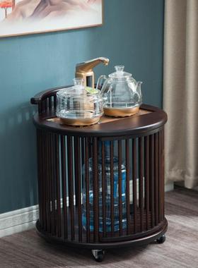 移动茶水柜圆形茶车家用小茶台边柜阳台茶吧几烧水壶一体煮泡茶几