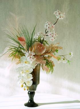 轻奢花艺摆件粉绿色彷真花帝王花束样板软装客厅前台玄关桌面摆设