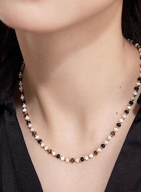 ninina天然虎眼石黑玛瑙白贝母串珠手链饰品秋冬美拉德ins风轻奢