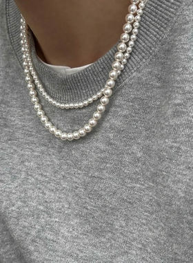 NININA法式正圆延长链珍珠项链