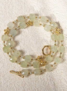 小众设计时尚彩色葡萄石方糖项链轻奢拼接真石串U珠锁骨颈链饰品