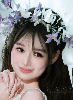 花环头饰儿童森系女新娘长飘带发箍仙美超仙M婚纱配饰海边摄影拍