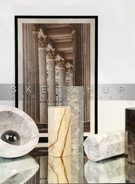 侘寂中古天然多边形大理石摆件样板间客厅书房书柜饰品拍摄道具