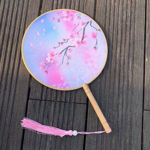 汉服扇子女童舞蹈扇古风仙气古代配饰手持旗袍跳舞专用胭脂妆团扇 - 图1