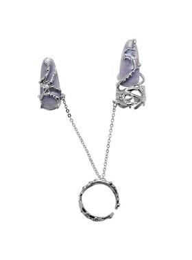 幻彩滴油珍珠指甲戒女新中式国潮风级感链条设R计感指甲套手饰品