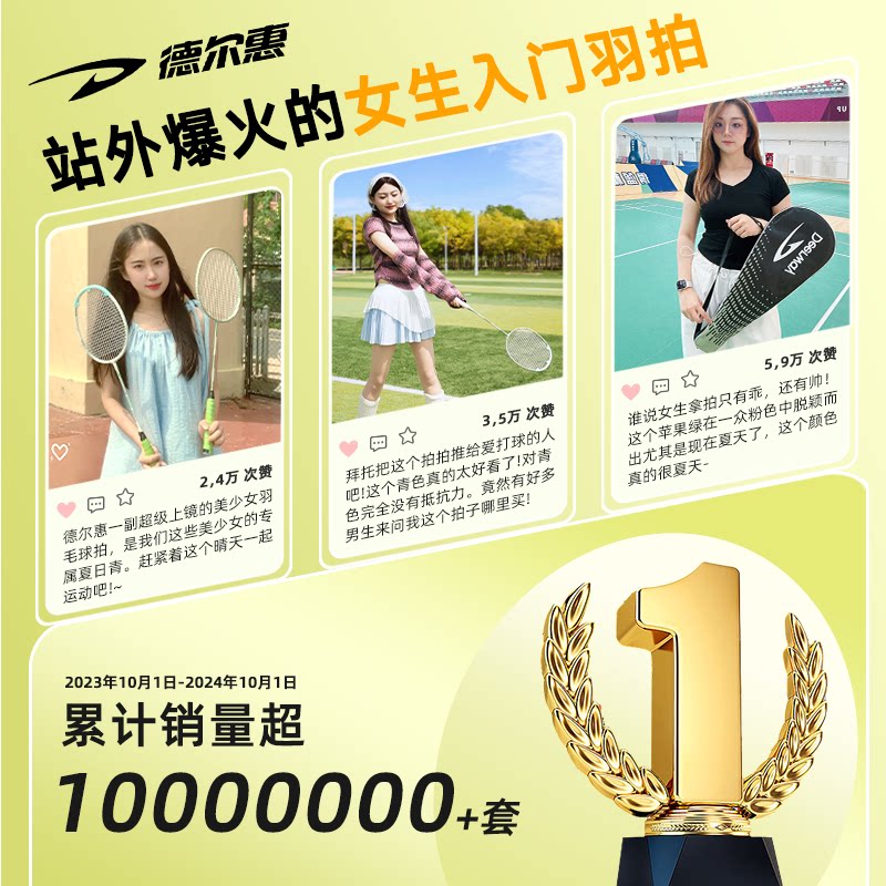 德尔惠羽毛球拍正品旗舰店全碳素超轻成人学生双拍训练专用玩具拍