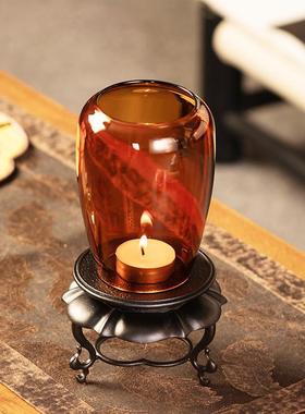 中式古篱烛台摆件仿古禅意国风茶室空间氛围意境琥珀蜡烛灯罩