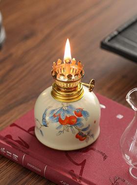 陶瓷长明灯茶室摆件家用手工创意酒吧佛供酥油灯露营氛围灯装饰品