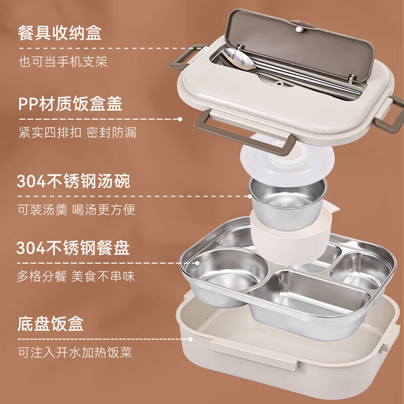 沃德百惠（WORTHBUY）不锈钢保温饭盒小学生专用碗儿童分格便当餐 - 图2