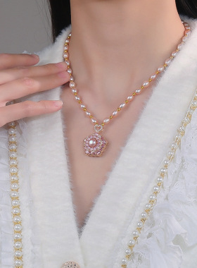 花朵天然淡水珍珠项链女珠宝饰品