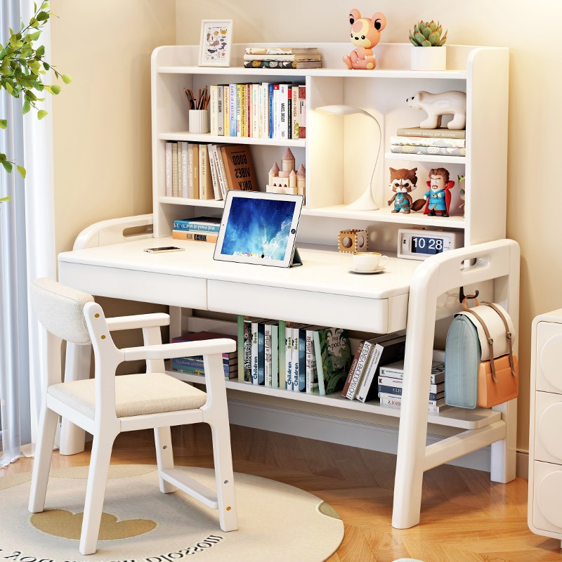 Solid wood children's study table, primary and secondary school student desk and bookshelf integrated home desktop computer table bedroom writing table and chair
