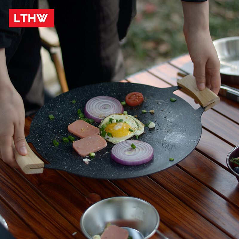 LTHW旅腾户外麦饭石煎烤盘露营野餐烤肉盘不粘烧烤盘卡式炉铁板烧 - 图1