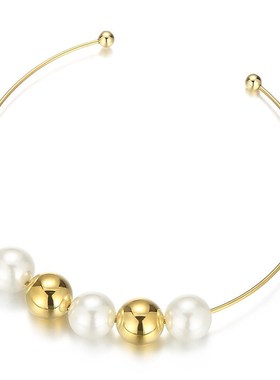 外贸婚庆礼物 夸张金属项链不锈钢个性珍珠N锁骨链开口颈圈饰品女