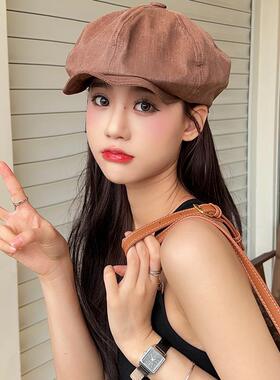 仙女不洗头2024新爆款鸭舌帽子女夏天韩版大头围显脸小纯色八角帽