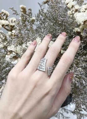 交叉镶钻锆d石戒指女个性时尚轻奢气质百搭开口食指戒高级感指环