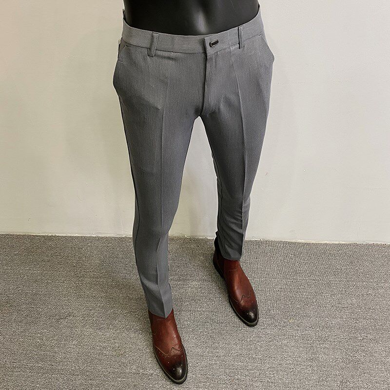 休闲西裤男夏季h薄款修身小脚弹力西服长裤潮流高级感九分西装裤