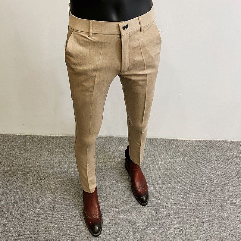 休闲西裤男夏季h薄款修身小脚弹力西服长裤潮流高级感九分西装裤