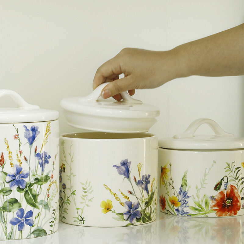 客小清封罐创意收纳储物零食陶瓷罐子杂粮储存罐田园花卉
