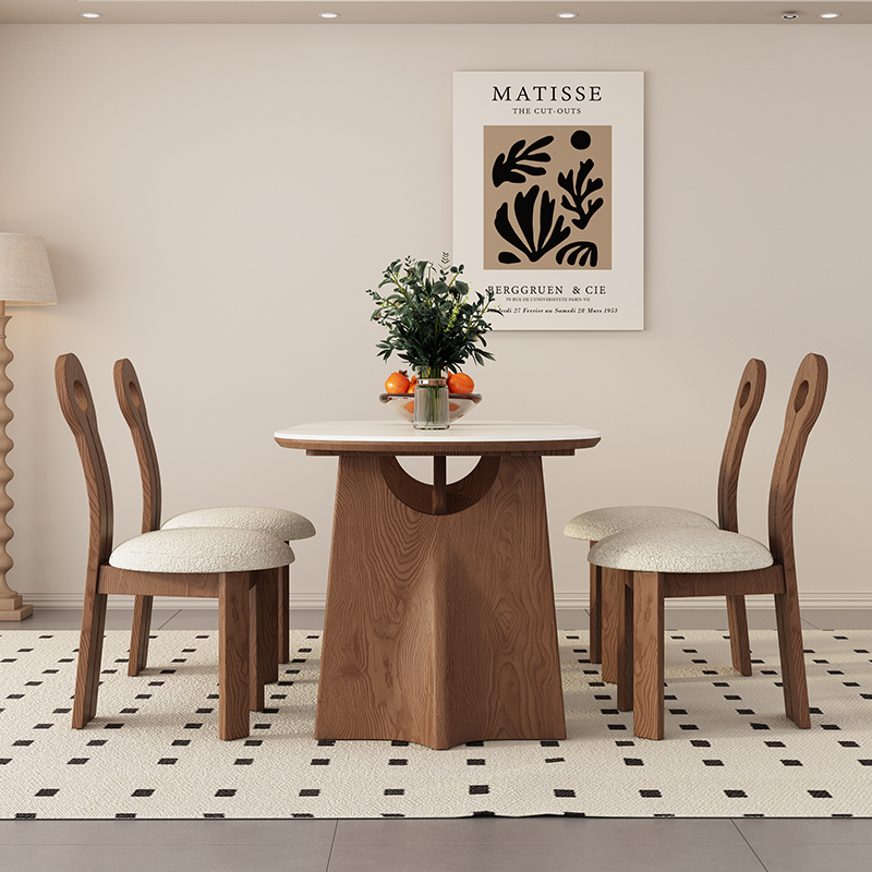 明匠轩家居2025年新款复古风北欧岩板长方形餐桌椅组合家用餐厅桌 - 图3