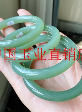 新疆和田玉手镯青海料睛水色碧玉粉青藕粉且末蓝胖圆条宽版玉镯子