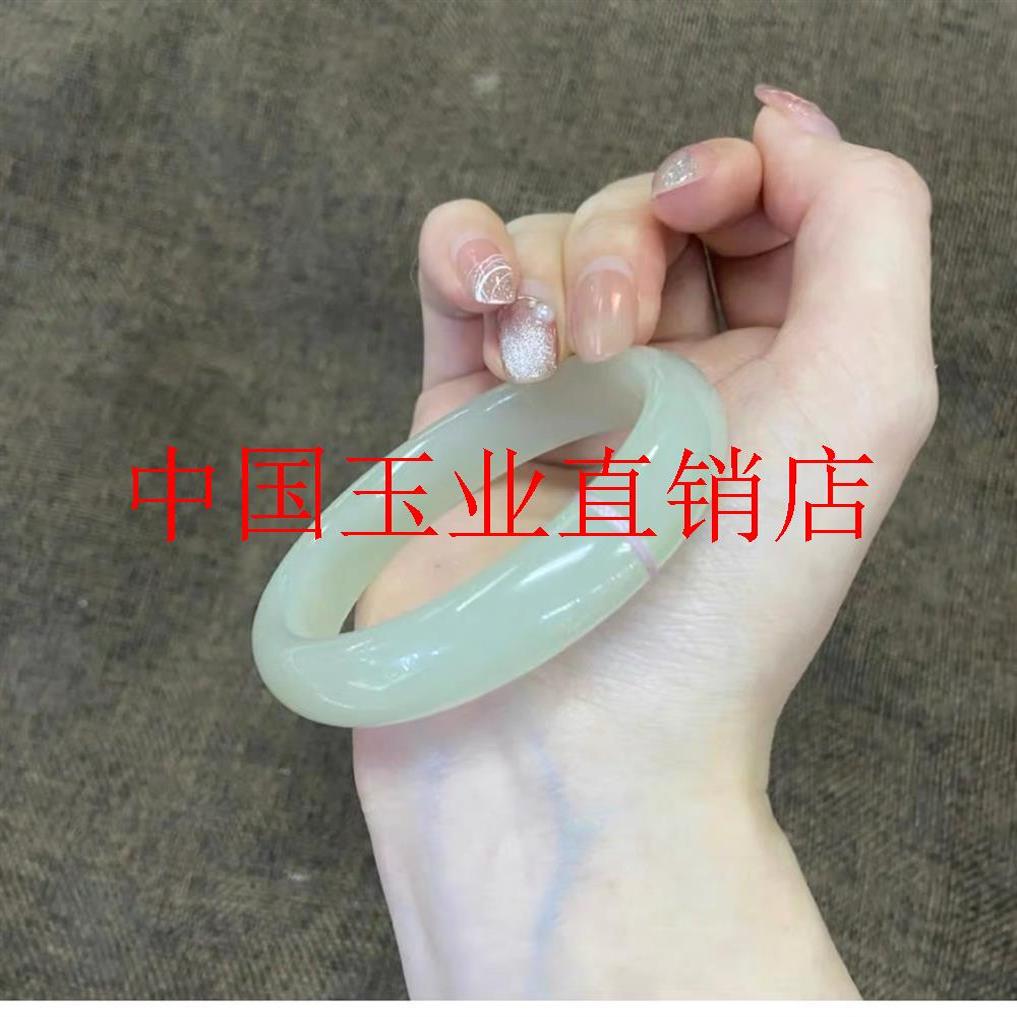 新疆和田玉手镯青海料晴水扁条羊脂玉冰种贵妃玉镯子高级感百搭款