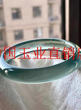 玛瑙库里蓝冰种玉髓手镯高冰透少女手镯子马料非翡翠色正圈玉镯子