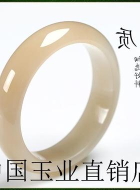 精品和田玉色藕粉手镯高端玉石饰品女款气质款玉镯子手饰送礼精选