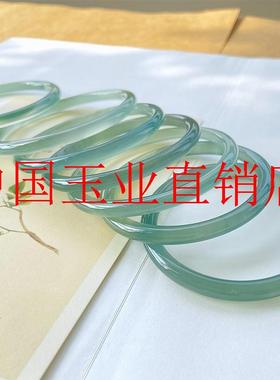 冰种油青色翡翠玉镯细圆条湖水绿玛瑙手镯子淡绿色清新感复古女镯