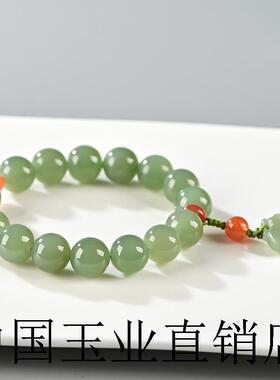 高端新疆和田玉色青白玉圆珠手链女士青玉手串男款玉手链首饰礼物