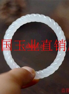 新疆和田玉镯子圆条俄白玉麻花手镯女款青海金丝玉料雕刻饰品证书