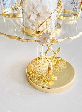 现代创意轻奢电镀透明杯垫金色家居客厅蛋糕餐盘子摆件装饰工艺品