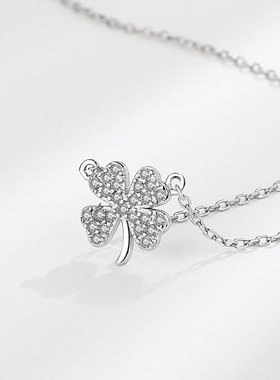 四叶草项链S925纯银夏季新款女锁骨链轻奢小众高级感韩版简约