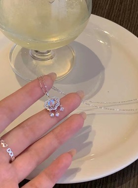 平安锁足银项链女生轻奢小众设计感月光石锁骨链气质颈链S925纯银