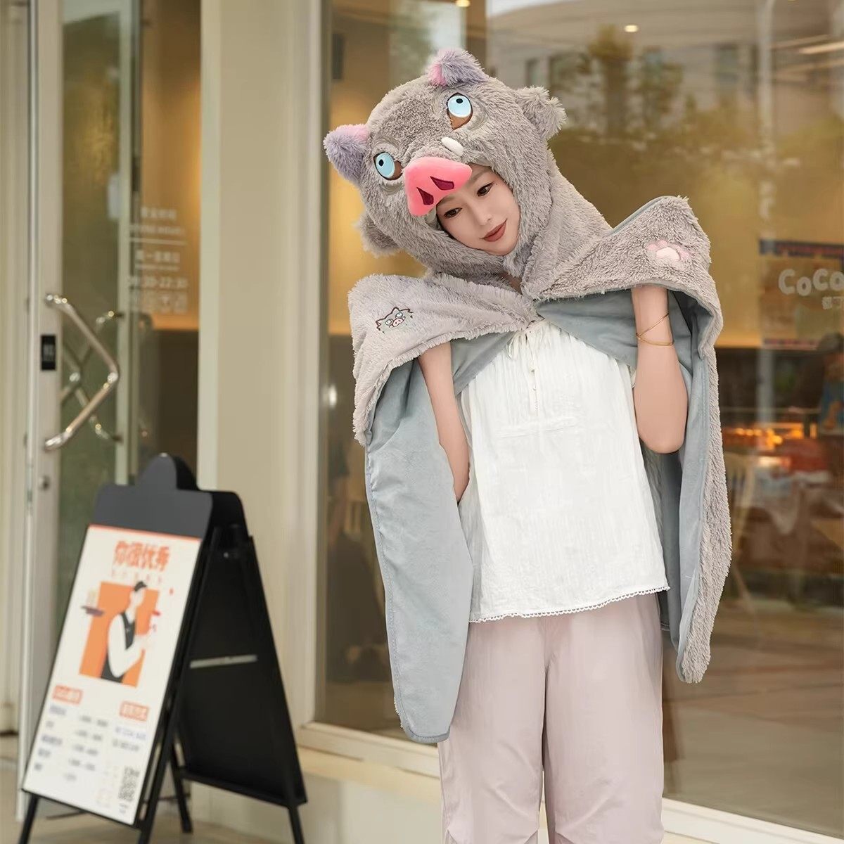 平伊之助猪头帽子u型枕头鬼灭之刃周边连帽护颈枕办公室午休睡枕,淘宝优惠券,粉丝福利购,淘宝优惠卷