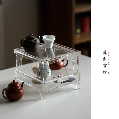 觅白亚克力茶棚收纳盒有机玻璃茶台博古架多宝阁展示新中式茶道配 - 图2
