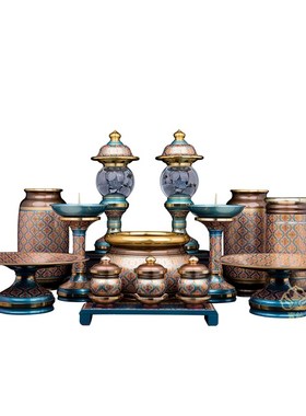 新品香炉供具套装家用佛前香炉碗圣G水杯供盘莲花灯花瓶一套铝铜