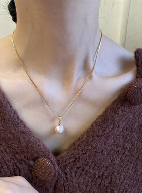 臻奢品客订留仓韩国一颗温柔精致珍珠粉项链可水洗百搭锁骨链闺蜜